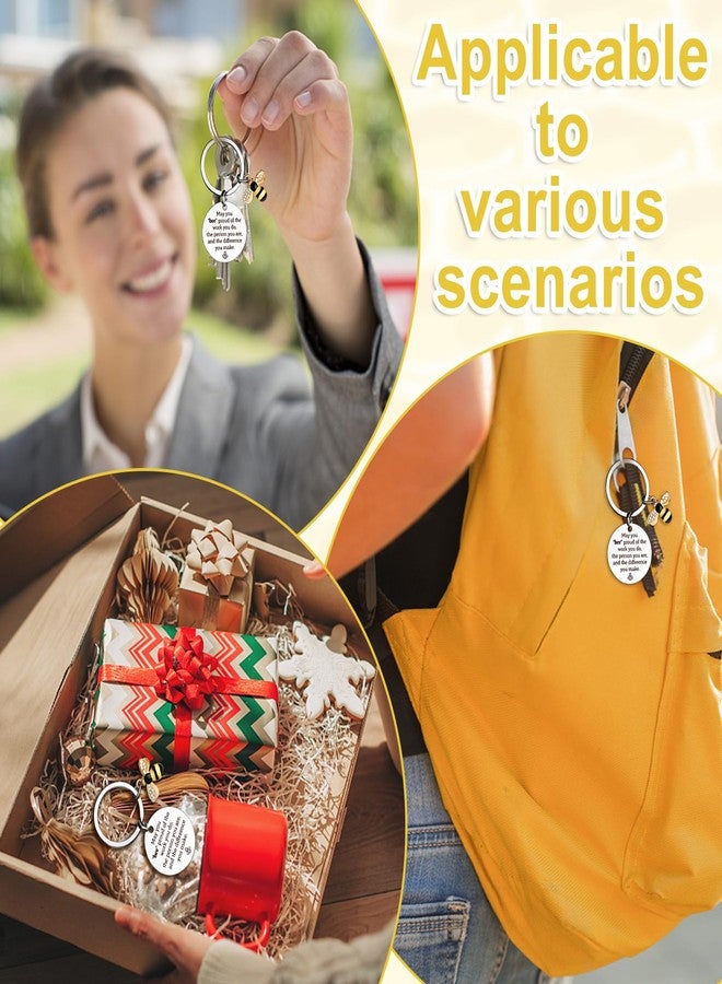 Youdaju 15 Sets Bee Employee Appreciation Gifts Inspirational Bee Keychain Thank You Keychain Bulk New Job Gifts Leaving Giftswith Thank You Card Organza Bag for Women Men Teacher Staff - Image 5
